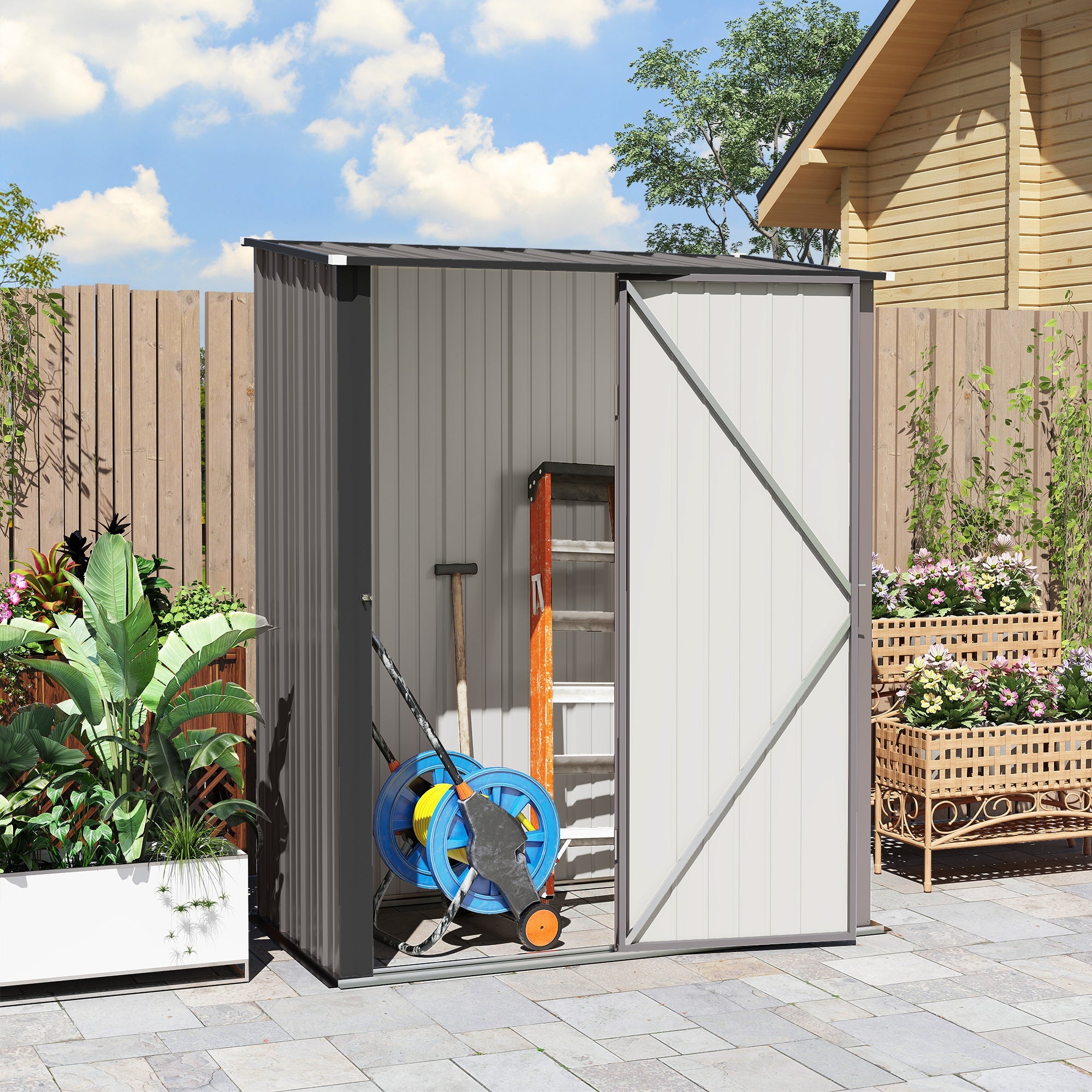 5.3 x 3.1ft Corrugated Steel Garden Shed Outsunny