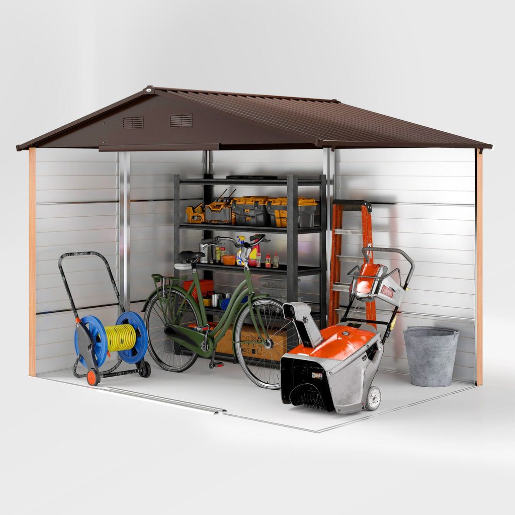 9 x 6ft Galvanised Steel Shed Wood-Effect Outsunny