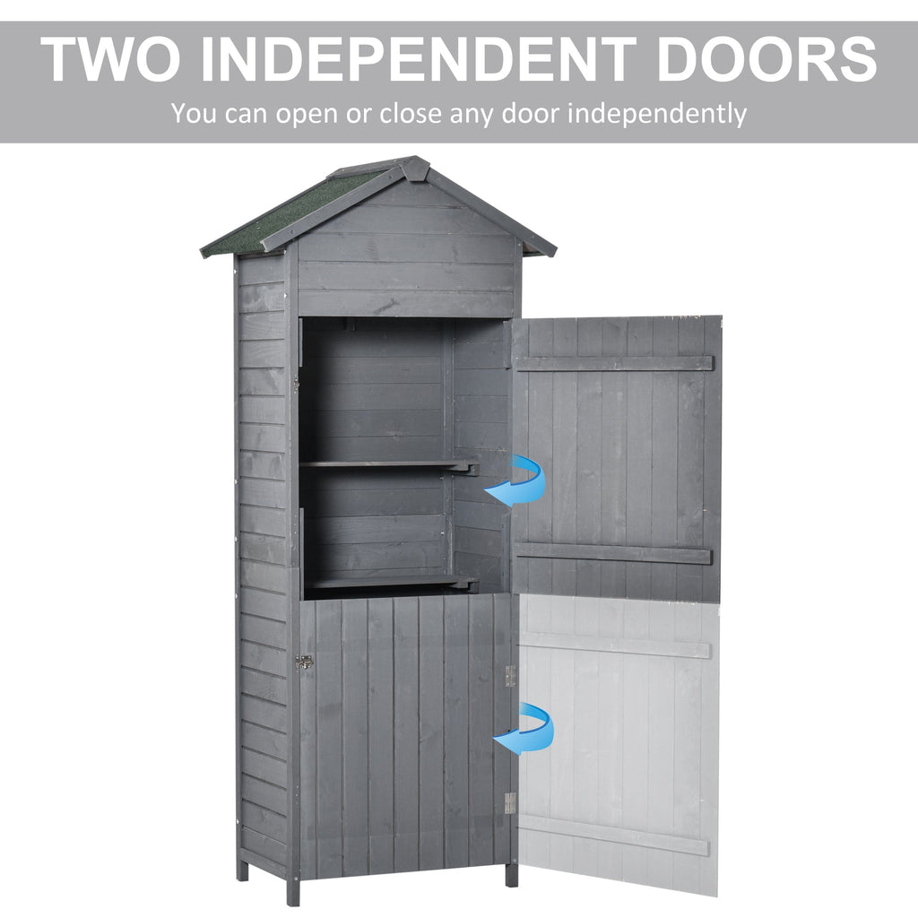Wooden Garden Storage Shed Utility Gardener Cabinet w/ 3 Shelves, Tilted-felt Roof and Two Lockable Doors, 79cm x 49cm x 191.5cm, Dark Grey Outsunny