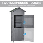Wooden Garden Storage Shed Utility Gardener Cabinet w/ 3 Shelves, Tilted-felt Roof and Two Lockable Doors, 79cm x 49cm x 191.5cm, Dark Grey Outsunny