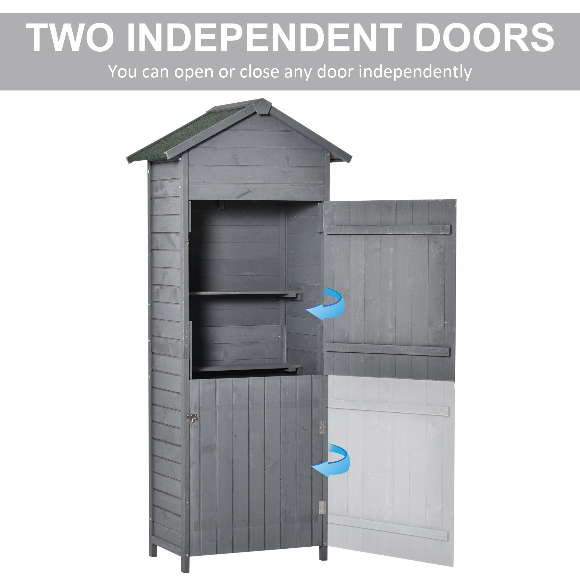 Wooden Garden Storage Shed Utility Gardener Cabinet w/ 3 Shelves, Tilted-felt Roof and Two Lockable Doors, 79cm x 49cm x 191.5cm, Dark Grey Outsunny
