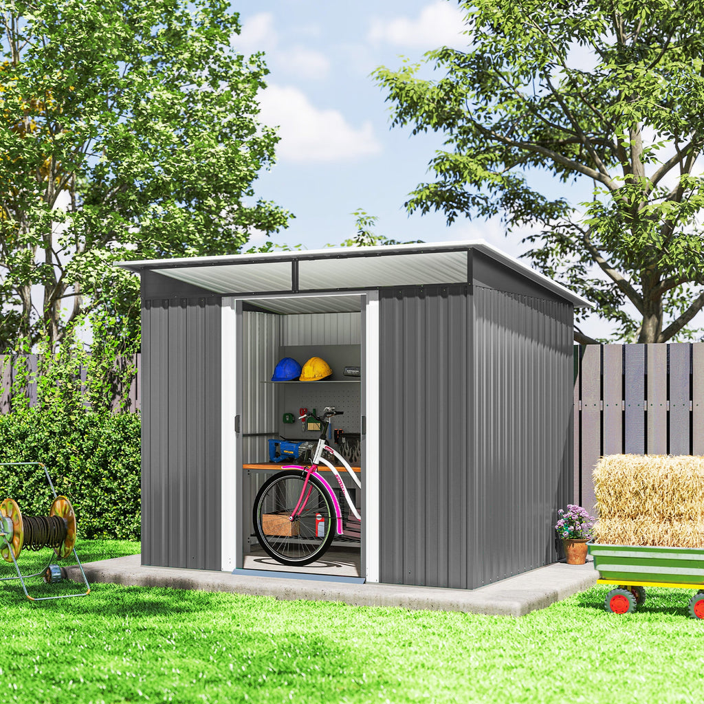 Garden Metal Storage Shed House Hut Gardening Tool Storage w/ Tilted Roof and Ventilation 8.5 x 6ft Outsunny