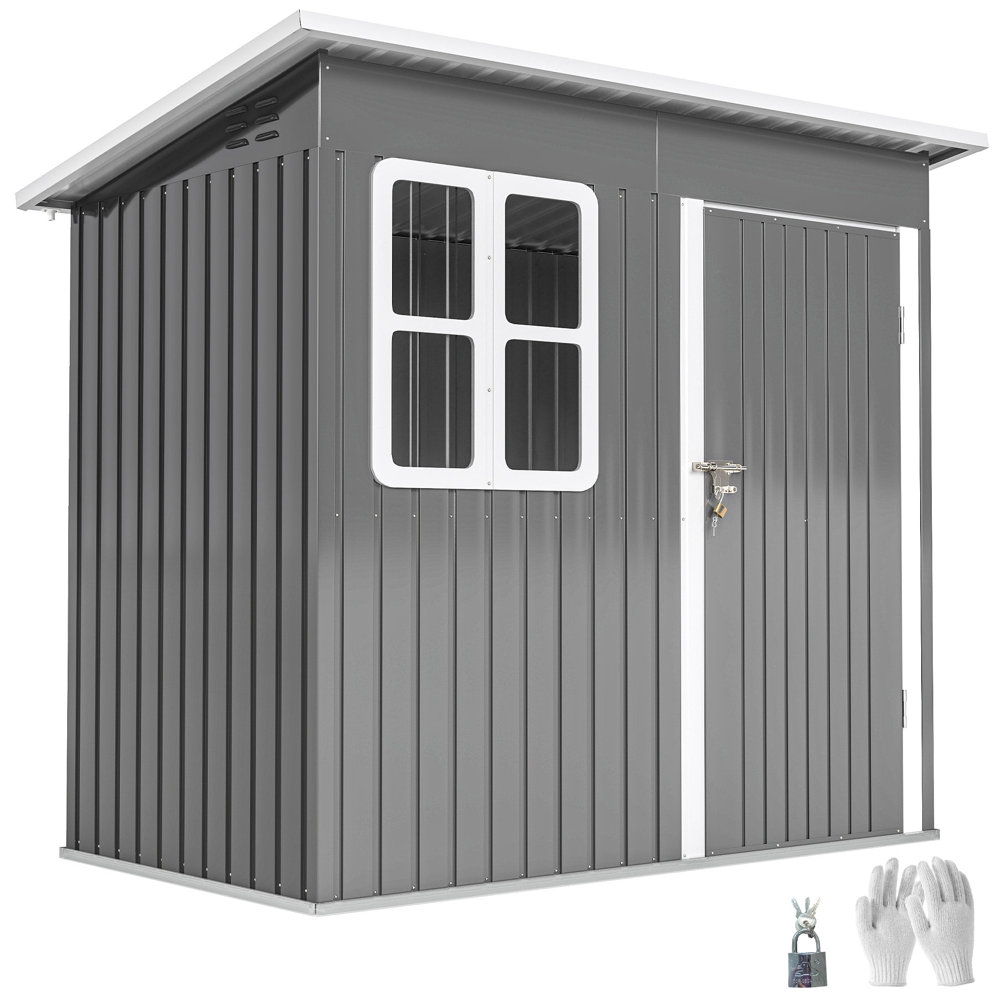 7x4 Garden Shed Galvanised Steel Frame Garden Storage Shed with Lock & Gloves Outsunny