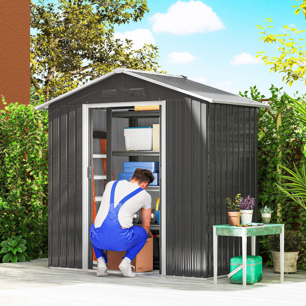 6.5x3.5ft Metal Garden Storage Shed for Outdoor Tool Storage with Double Sliding Doors and 4 Vents Outsunny