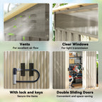 6.5 x 4FT Galvanised Metal Shed with Foundation Kit, Lockable Tool Garden Shed with Double Sliding Doors, Vents Wood Effect Outsunny