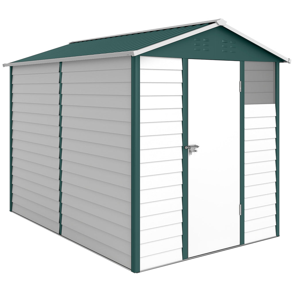 9x 6FT Metal Outdoor Garden Shed, Galvanised Tool Storage Shed w/ Sloped Roof, Lockable Door for Patio Lawn, Green Outsunny