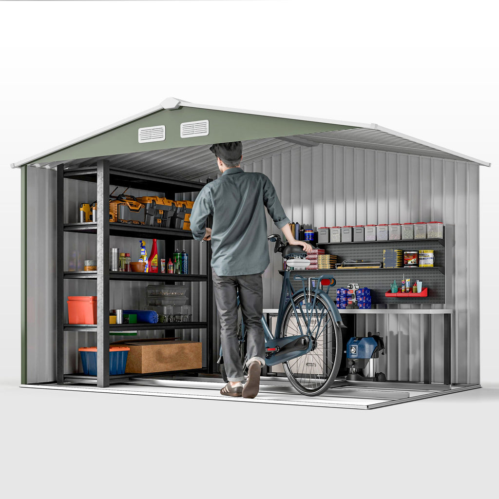 9 x 6ft Metal Garden Shed, Outdoor Storage Tool House with Ventilation Slots, Foundation Kit and Lockable Double Doors Outsunny