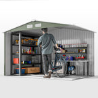 9 x 6ft Metal Garden Shed, Outdoor Storage Tool House with Ventilation Slots, Foundation Kit and Lockable Double Doors Outsunny