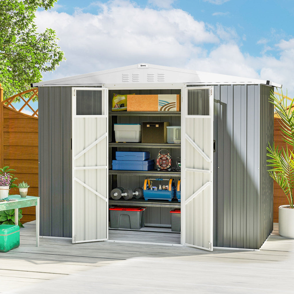 8 x 4 ft Metal Garden Shed, Garden Storage Shed with Window, 4 Vents and Lockable Door, Waterproof Galvanised Steel Tool Storage Shed Outsunny