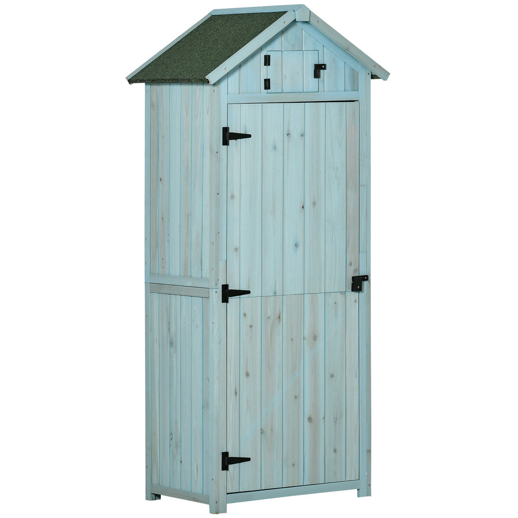 Garden Shed Vertical Utility 3 Shelves Shed Wood Outdoor Garden Tool Storage Unit Storage Cabinet, 77 x 54.2 x 179cm Outsunny