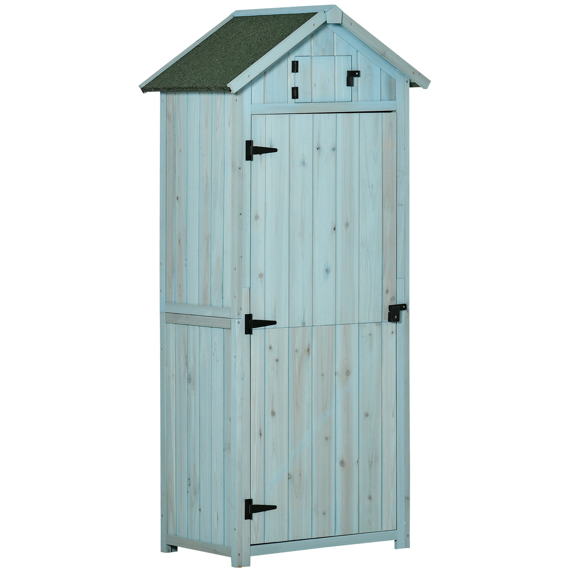 Garden Shed Vertical Utility 3 Shelves Shed Wood Outdoor Garden Tool Storage Unit Storage Cabinet, 77 x 54.2 x 179cm Outsunny