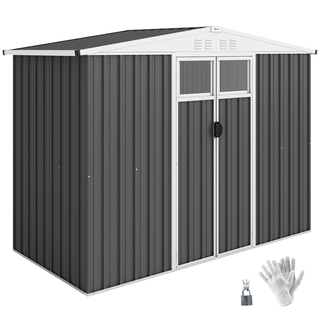 8 x 4 ft Metal Garden Shed, Garden Storage Shed with Window, 4 Vents and Lockable Door, Waterproof Galvanised Steel Tool Storage Cabinet Outsunny