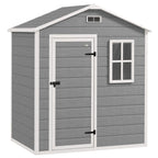 6 x 4ft Garden Shed, Plastic Shed with Floor, Window, Lockable Door and Vents, Wood Effect Resin Tool Shed for Outdoor, Grey Outsunny