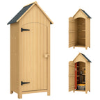Small Shed, Wooden Garden Storage Shed with 3 Shelves, Outdoor Tool Storage Cabinet with Tilt Roof and Lockable Door, 77.5 x 54.2 x 179.5 cm, Natural Outsunny