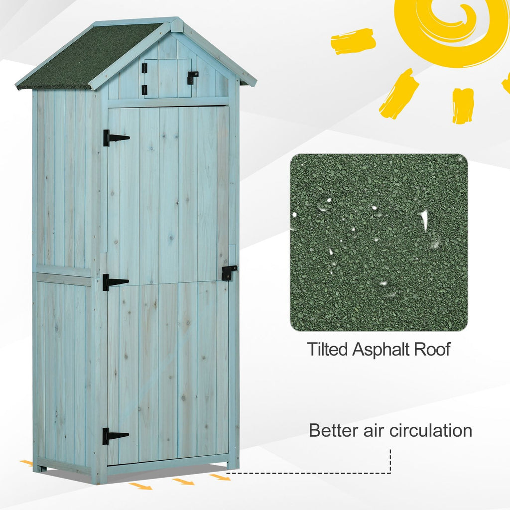 Garden Shed Vertical Utility 3 Shelves Shed Wood Outdoor Garden Tool Storage Unit Storage Cabinet, 77 x 54.2 x 179cm Outsunny