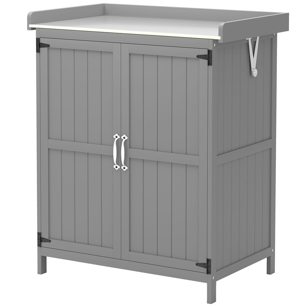 Wooden Garden Shed, Garden Tool Storage Shed with Hinged Roof and Shelf, Outdoor Storage Cabinet with Double Doors Outsunny