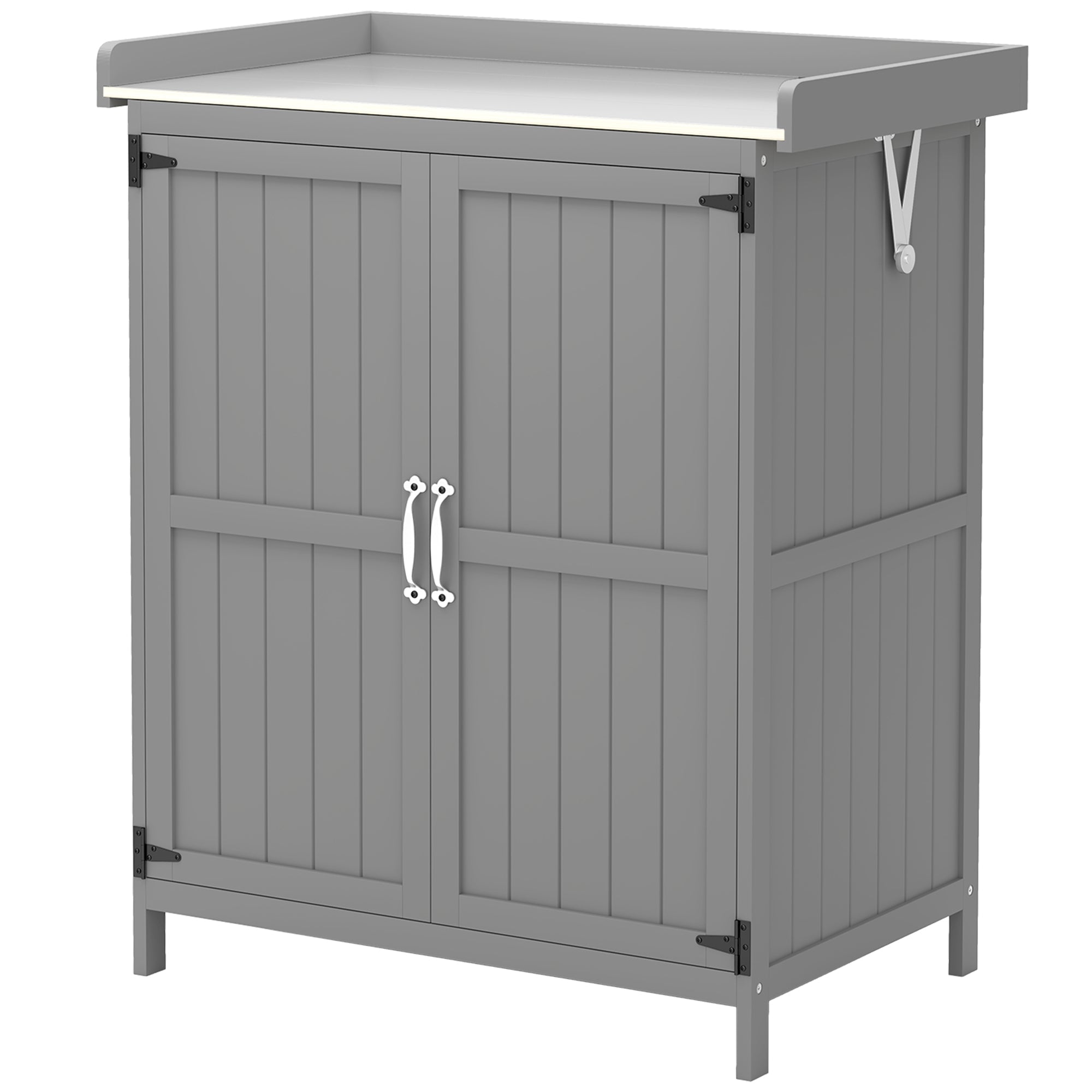 Wooden Garden Shed, Garden Tool Storage Shed with Hinged Roof and Shelf, Outdoor Storage Cabinet with Double Doors Outsunny