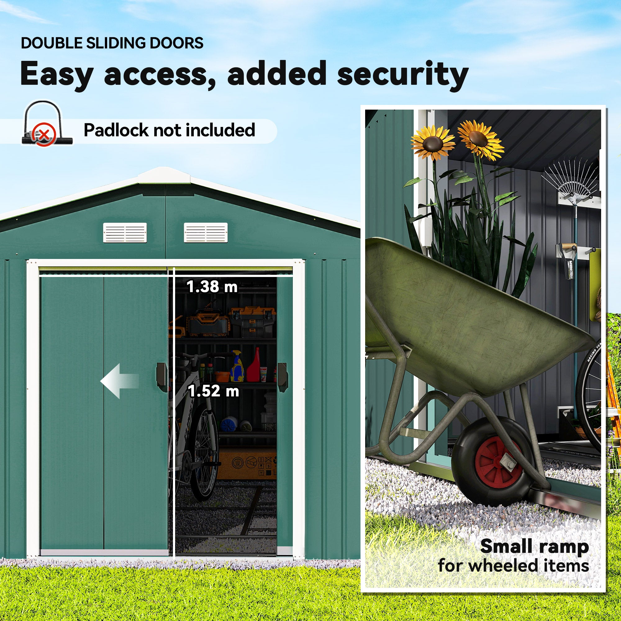 12.5 x 11.1ft Steel Sliding Door Storage Shed