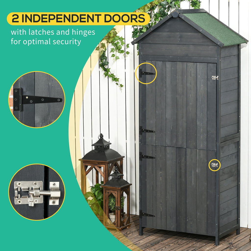 Garden Shed 4-Tier Wooden Garden Outdoor Shed 3 Shelves Utility Gardener Cabinet Lockable 2 Doors Outsunny