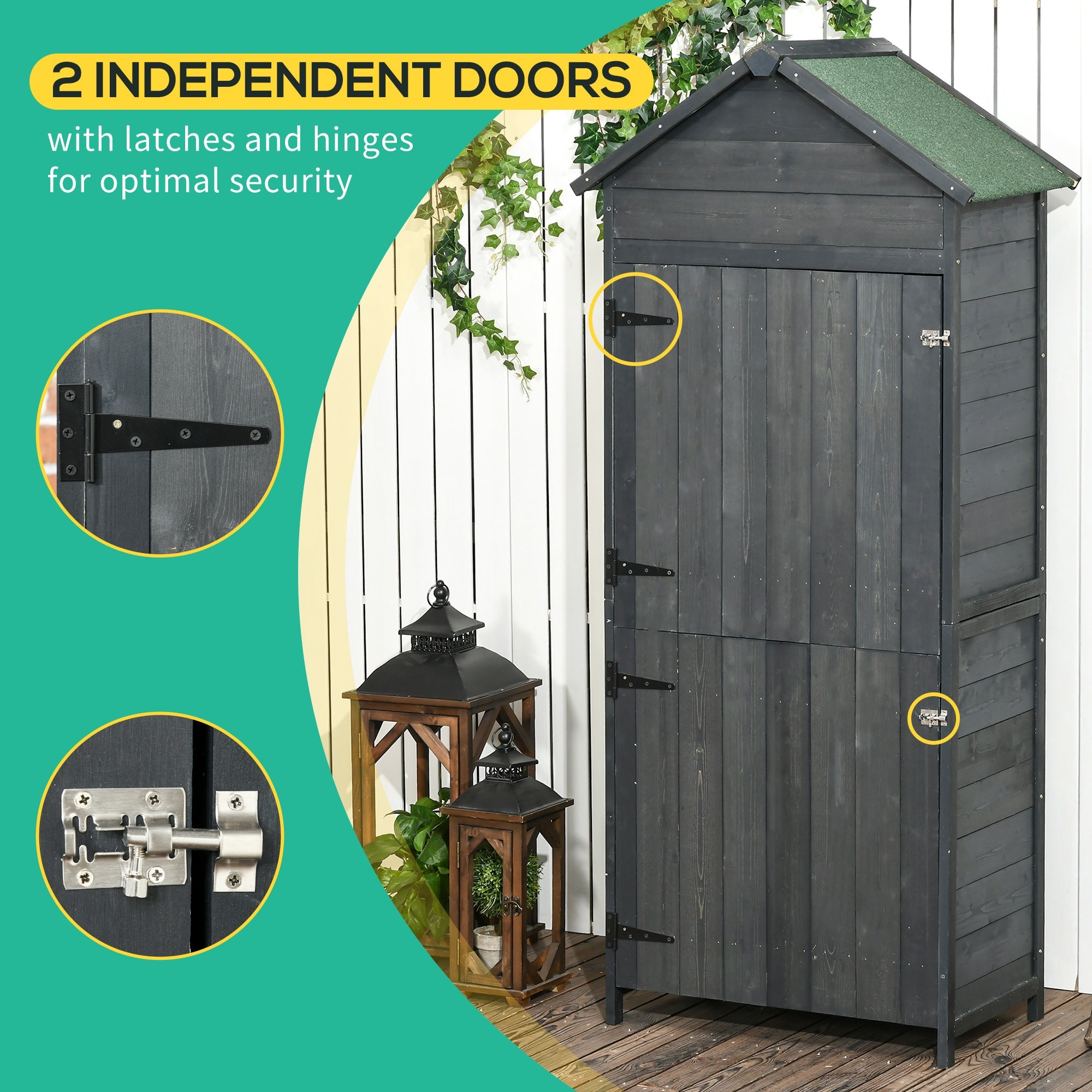 Garden Shed 4-Tier Wooden Garden Outdoor Shed 3 Shelves Utility Gardener Cabinet Lockable 2 Doors Outsunny
