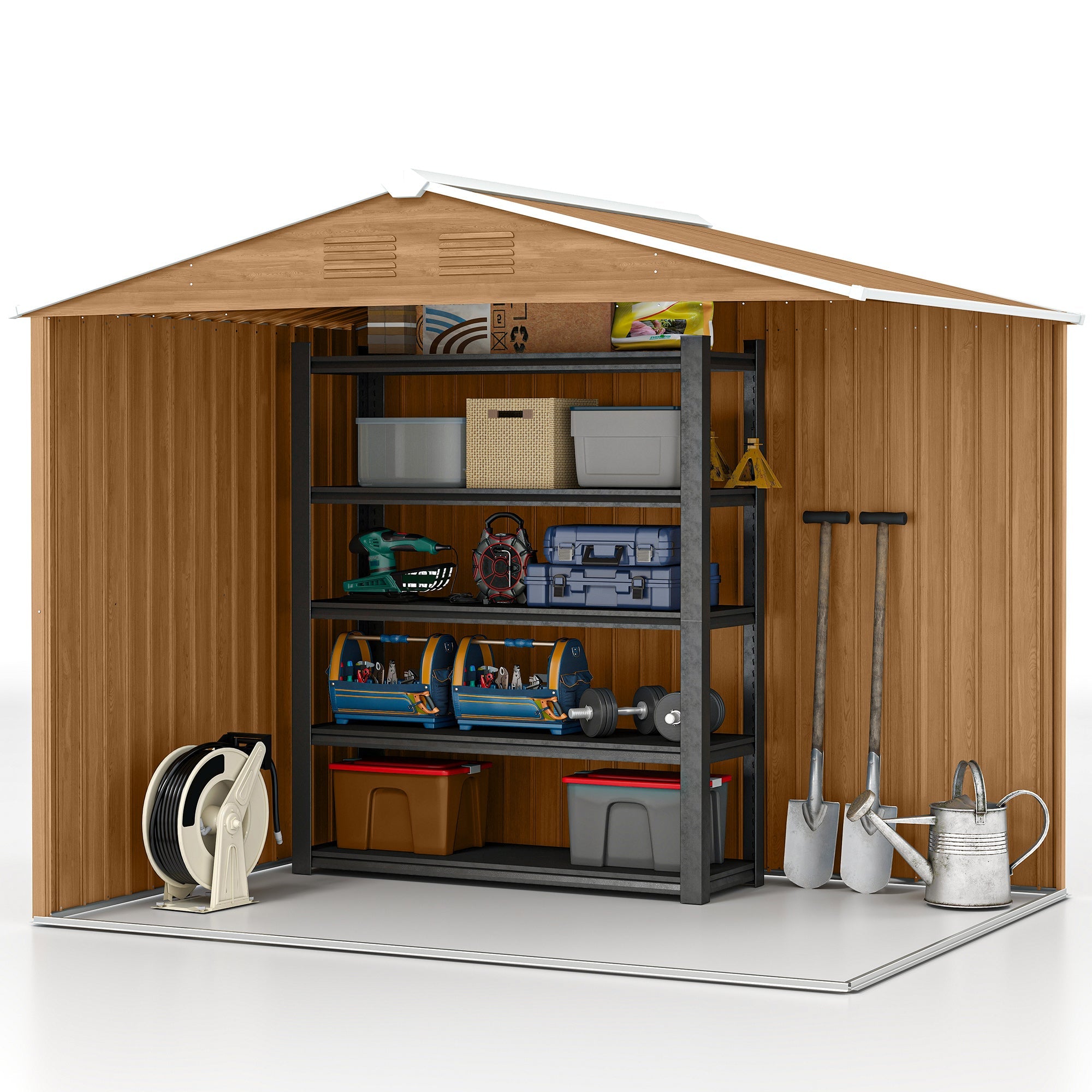 8x6 Metal Storage Shed Galvanised Steel Frame with Sloped Roof & Double Door for Homeowners, Brown Outsunny