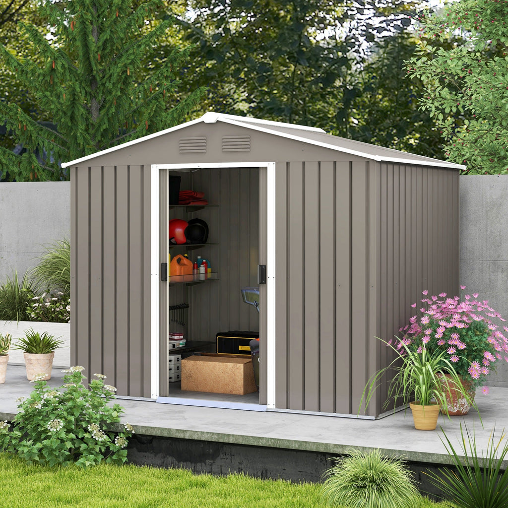 7.7 x 5.7ft Outdoor Garden Storage Shed, Metal Tool House with Ventilation and Sliding Doors Outsunny