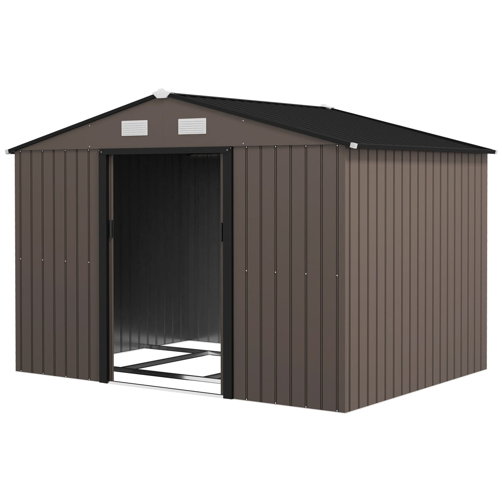 9 x 6ft Metal Garden Shed, Outdoor Storage Tool House with Ventilation Slots, Foundation Kit and Lockable Double Doors Outsunny