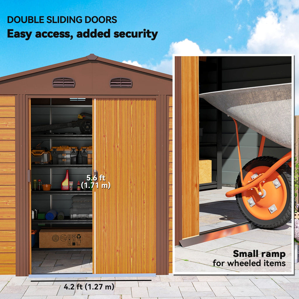 9 x 6ft Metal Garden Shed, House Hut Gardening Tool Storage with Ventilations, Sliding Door, Sloped Roof for Garden, Patio Outsunny