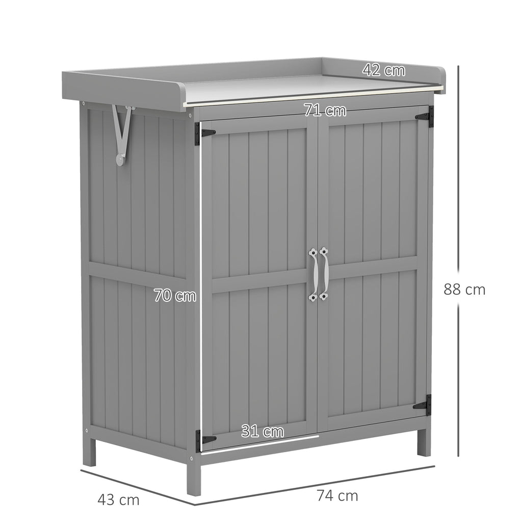 Wooden Garden Shed, Garden Tool Storage Shed with Hinged Roof and Shelf, Outdoor Storage Cabinet with Double Doors Outsunny