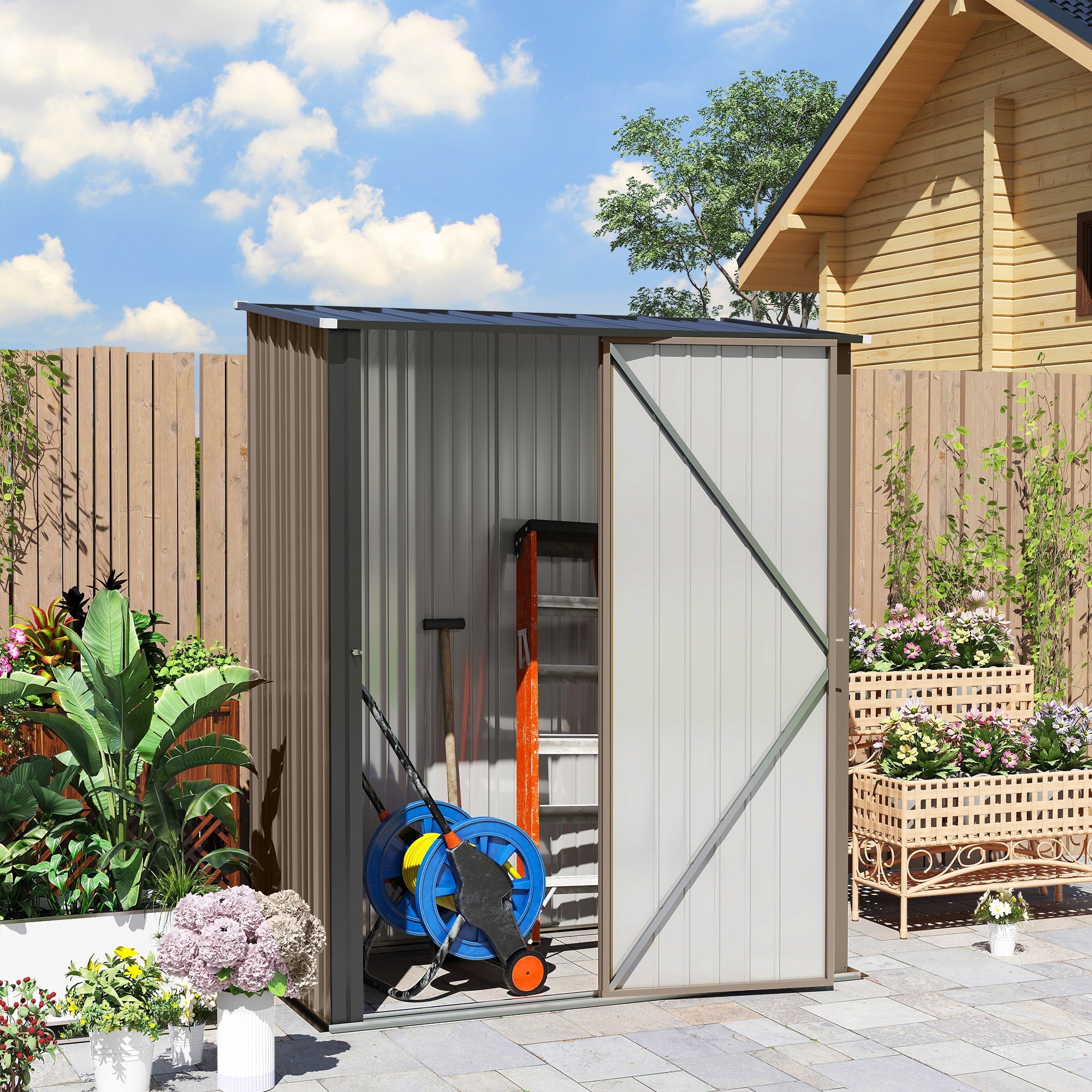 5.3 x 3.1ft Corrugated Steel Garden Shed Outsunny