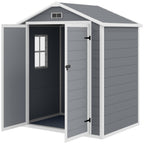 6'x4.5' Garden Storage Shed, Lockable Garden Shed with Double Doors, Window, Vent and Plastic Roof, Grey Outsunny