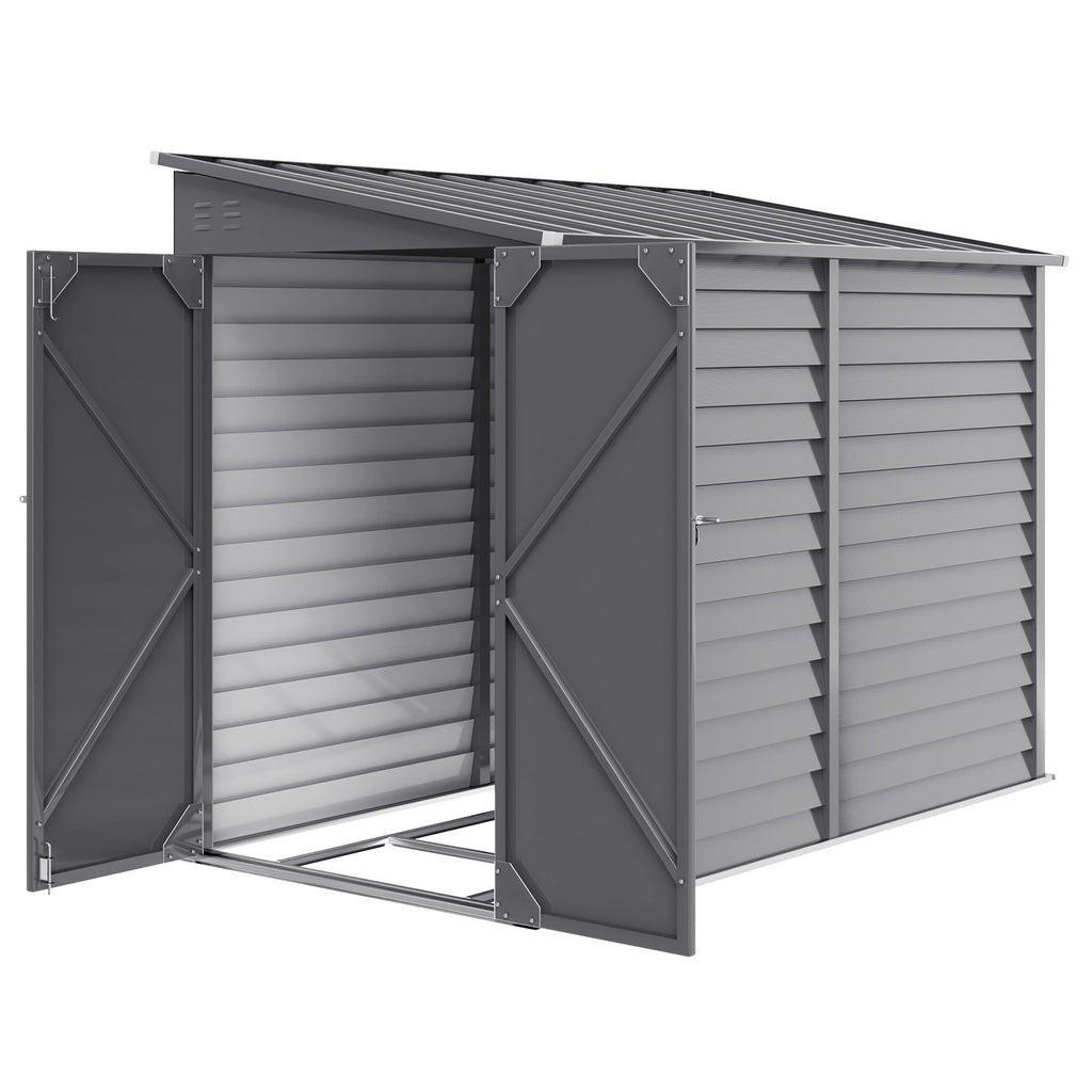 5 x 9ft Galvanised Metal Garden Shed with Foundation Kit, Outdoor Lean-to Shed, Tool Storage House with Lockable Doors, Gloves and 2 Air Vents for Patio Outsunny