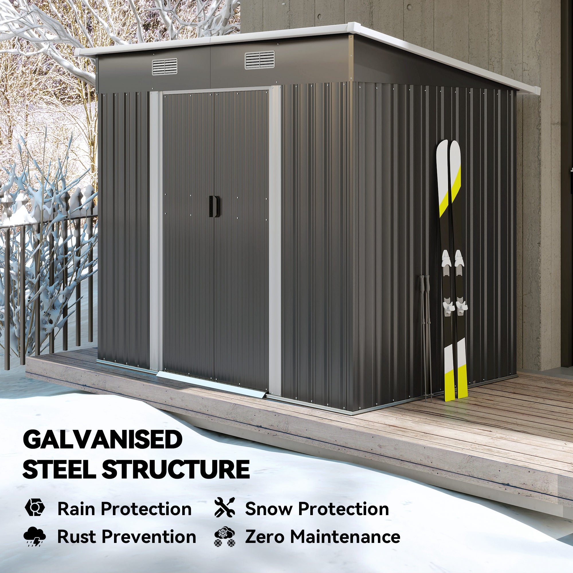 7 x 4ft Outdoor Storage Shed with Foundation Kit, Lean to Metal Garden Shed for Log, Rubbish Bin, Tool, Lawnmower, Bike, Patio and Lawn Use Outsunny