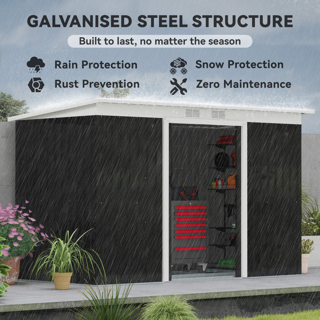9ft x 4ft Metal Garden Shed, Outdoor Tool House with Foundation Kit, Ventilations and Double Doors Outsunny
