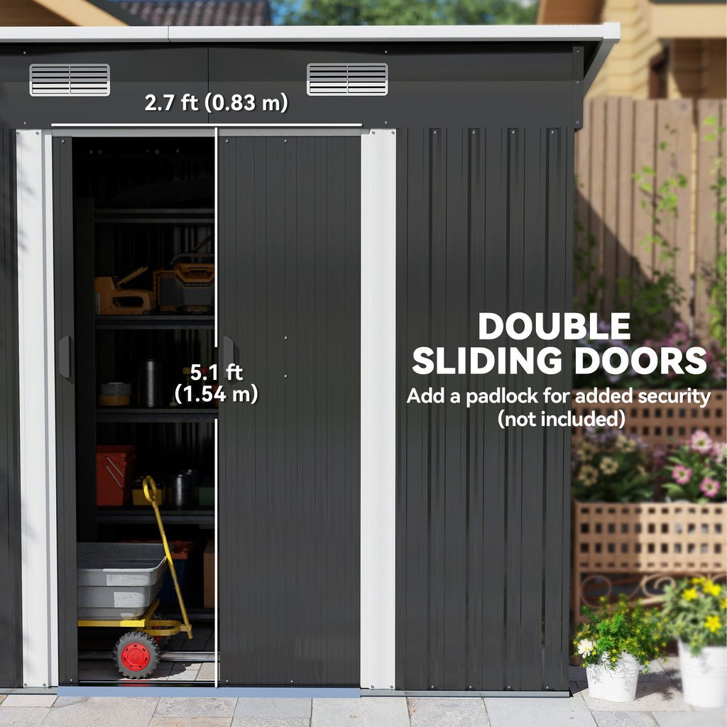 7 x 4ft Outdoor Storage Shed with Foundation Kit, Lean to Metal Garden Shed for Log, Rubbish Bin, Tool, Lawnmower, Bike, Patio and Lawn Use Outsunny