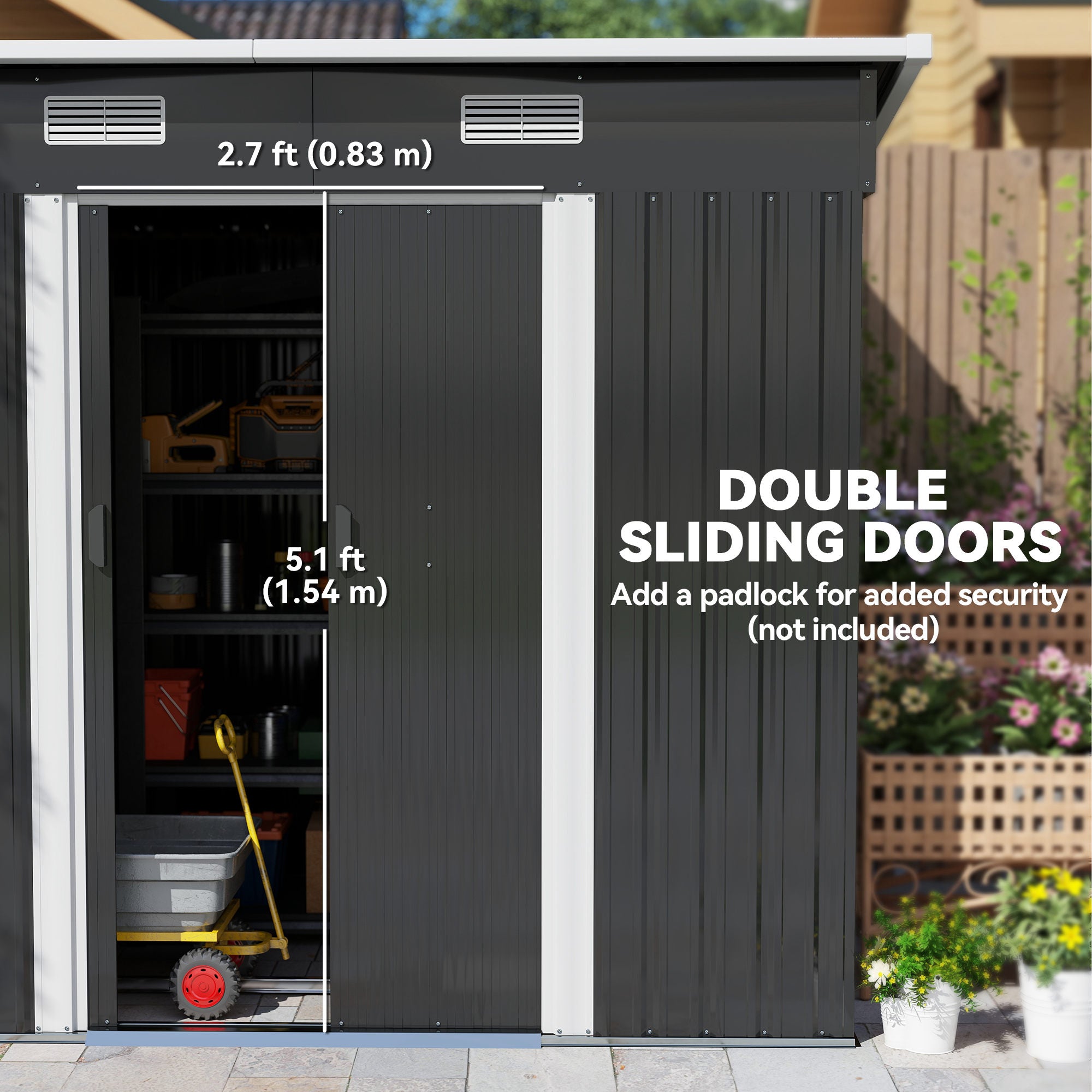 7 x 4ft Outdoor Storage Shed with Foundation Kit, Lean to Metal Garden Shed for Log, Rubbish Bin, Tool, Lawnmower, Bike, Patio and Lawn Use Outsunny