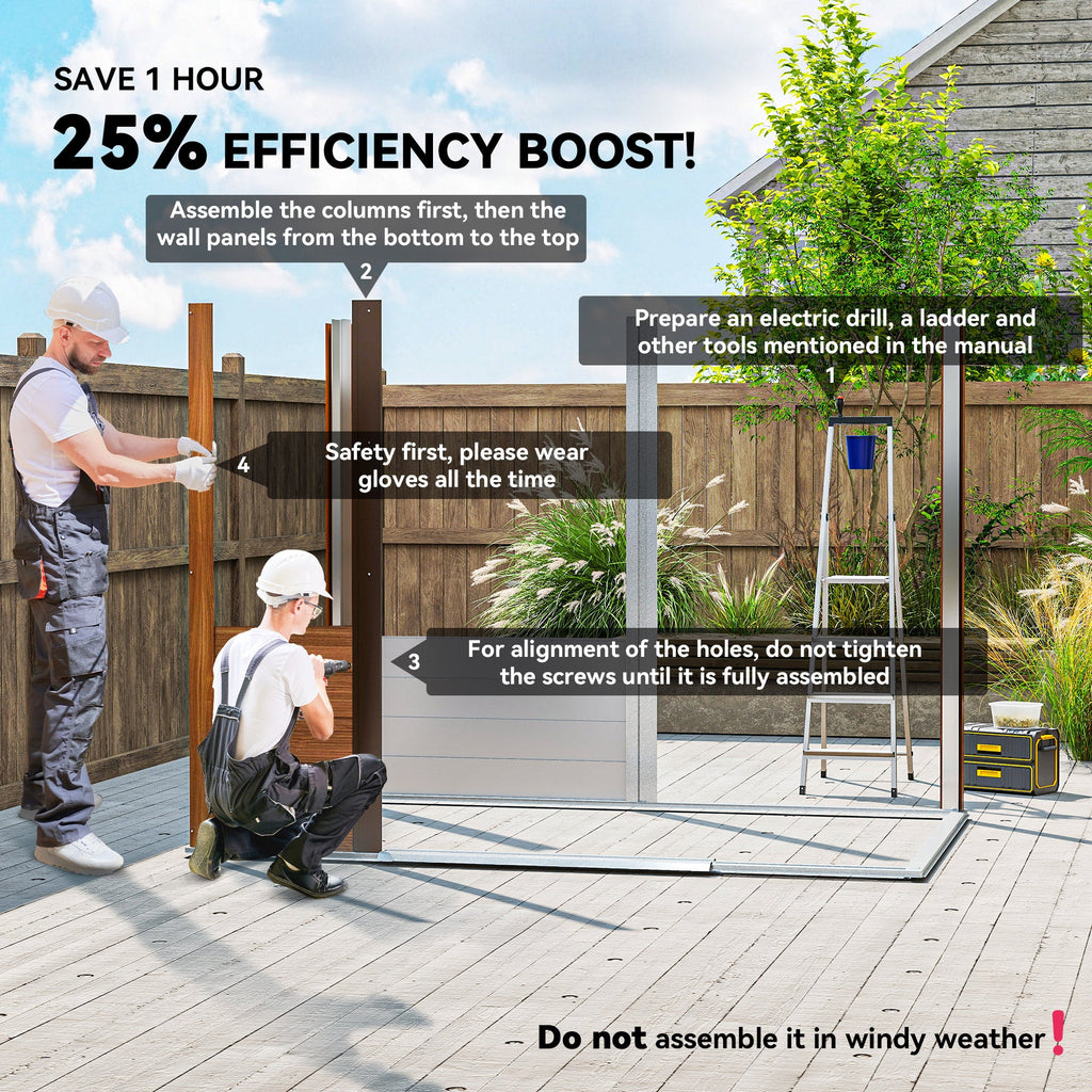 6 x 8ft Galvanised Steel Shed Wood-Effect Outsunny