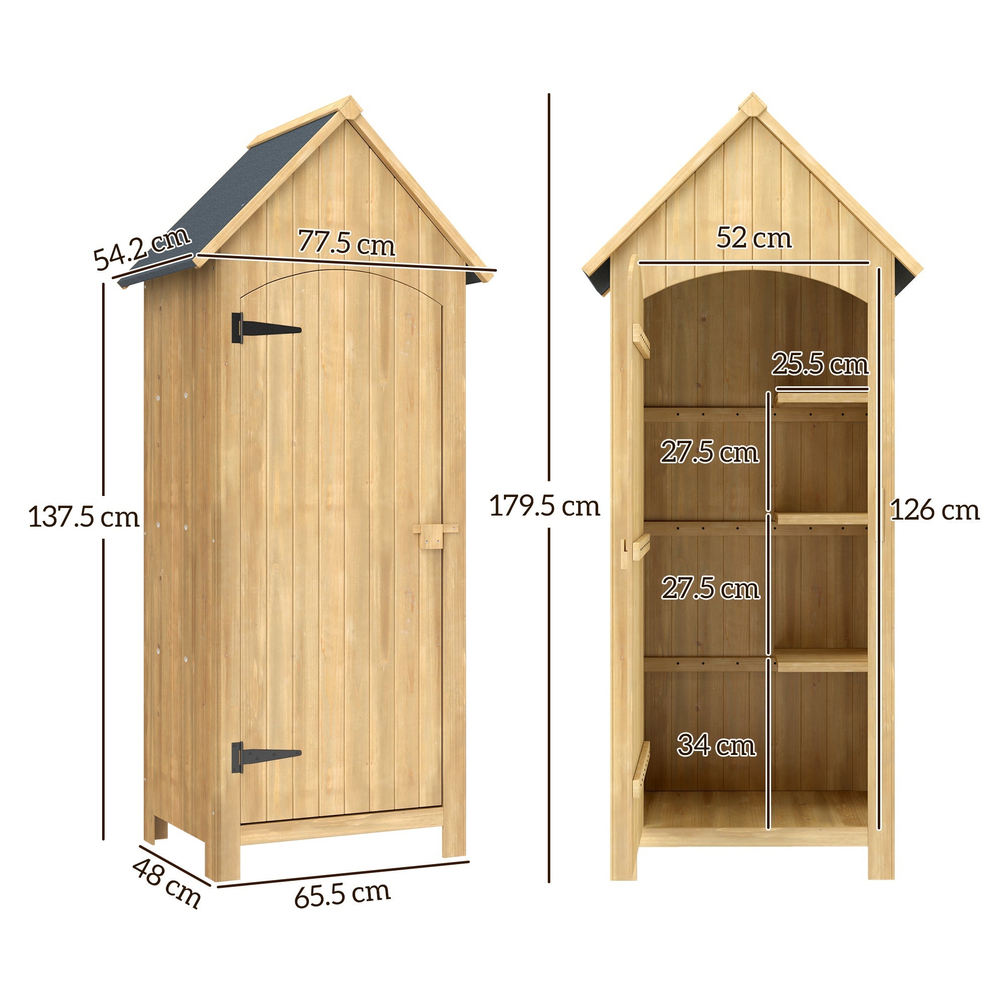 Small Shed, Wooden Garden Storage Shed with 3 Shelves, Outdoor Tool Storage Cabinet with Tilt Roof and Lockable Door, 77.5 x 54.2 x 179.5 cm, Natural Outsunny